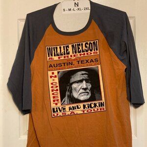 Willie Nelson original Franks Bros' print Tee "Live and Kickin' at Stubbs sze XL